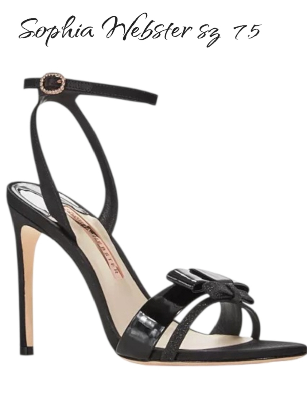 Sophia Webster Andie Black Leather Bow Stiletto Ankle Strap Heel Sandal 7.5